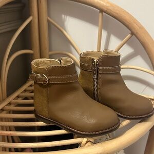 Kids Tan Ankle Boots with Side Zipper